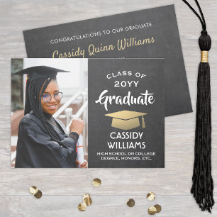 Photo Chalkboard Black White en Gold Afstuderen Kaart
