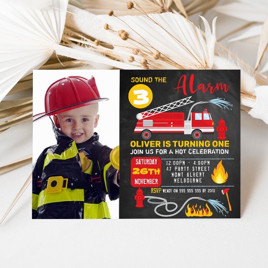 Photo Chalkboard Fire Truck Invitation Anniversair