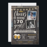 Photo Cheers and Beers 70th Birthday Invitation<br><div class="desc">Surprise Cheers and Beers 70th Birthday Photo Invitation avec plateau de craie et lettrage avec l'âge personnalisable et zones photo.</div>