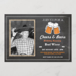 PHOTO CHEERS & BEERS Birthday Party Chalk Invite Kaart
