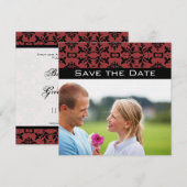 Photo Cherry & Black Damask Faire-Part de mariage  (Devant / Derrière)