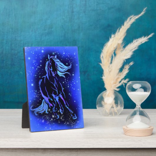 Photo Cheval Courir À Blue Starry Night Plaque Cadeau (Côté)