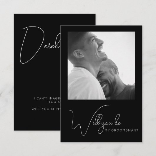 Photo chic Carte de proposition de Groomsman noir (Devant / Derrière)