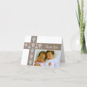 Photo Christening Carte de remerciements Jumeaux