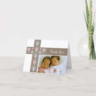 Photo Christening Carte de remerciements | Jumeaux