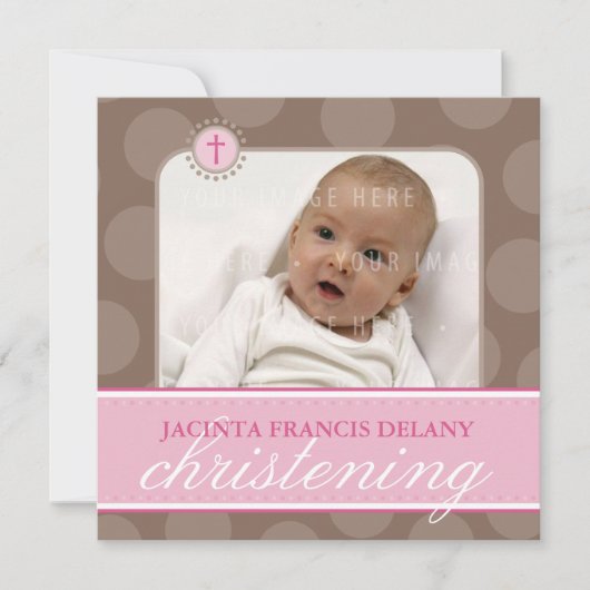 PHOTO CHRISTENING INVITATIONS :: polkadot 1SQ (Devant)