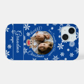 Photo Christmas Blue Cute Reinder White Script (Verso Horizontal)