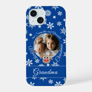 Photo Christmas Blue Cute Reinder White Script