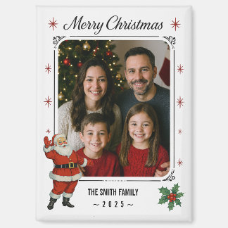 Photo Christmas Magnet with Santa Illustration