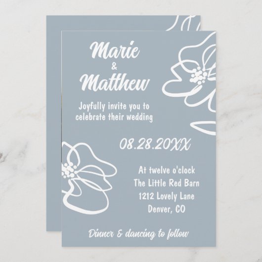 Photo classique Faire-part de mariage florale gris (Devant / Derrière)