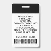 Photo, Code-barres, Nom du personnel et Logo Badge (Arrière)