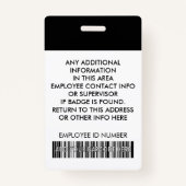 Photo, Code-barres, Nom du personnel et Logo Badge (Dos)