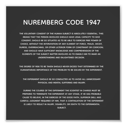 Photo Code de Nuremberg. Impression acrylique (Devant)