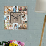Photo Collage 16 Photo Bois rustique numéroté<br><div class="desc">Photo wall clock with 16 of your favorite. The design has a rustic brown look background and stylish clock face with numbers modernes. The Photo template is ready for you to upload your photographies, which are displayed in 2x portrait, 2x landscape and 12x square / instagram picture format. Please browse...</div>