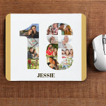 Photo Collage 18e anniversaire Numéro 18 personnal<br><div class="desc">Créez votre propre tapis de souris personnalisé pour un cadeau unique de 18e anniversaire. Le collage photo numéro 18 est sur un arrière - plan blanc avec des bordures de sable beige neutre / jaune muet et une typographie moderne en bronze. Le design comprend jusqu'à 12 photos différentes - de...</div>