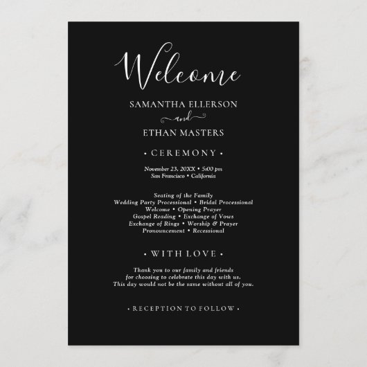 Photo Collage Black Wedding Programme (Dos)