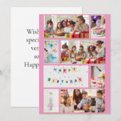 Photo Collage Carte Anniversaire - 7 Cadres Rose (Devant / Derrière)