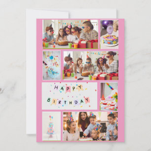 Photo Collage Carte Anniversaire - 7 Cadres Rose