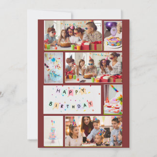 Photo Collage carte d'anniversaire - Rouge avec 7 
