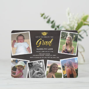 Photo Collage Chalkboard Afstudeerder Party Invita Kaart