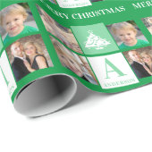 Photo Collage Christmas Tree Monogram Cadeaupapier (Rol Hoek)