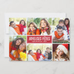 Photo Collage de Noël Carte de Voeux | en Rouge<br><div class="desc">Noël de style "bonnes fêtes" caractéristiques de la carte simple et moderne de six (6) des photos,  une salutation de vacances sur mesure,  et des bandes lisses sur la face arrière. Couleurs: rouge et blanc</div>