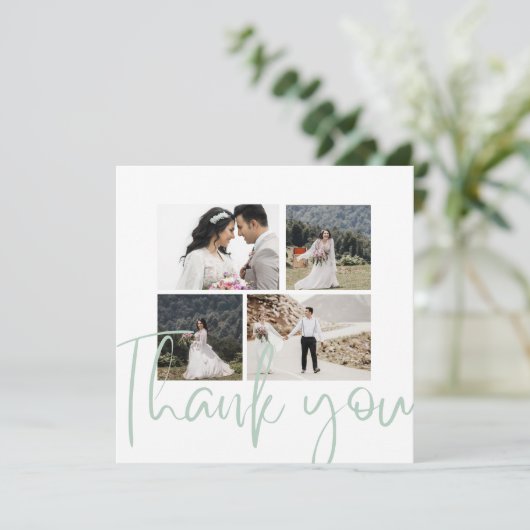 Photo Collage Elegant Sage Mariage Carte de remerc (Debout devant)