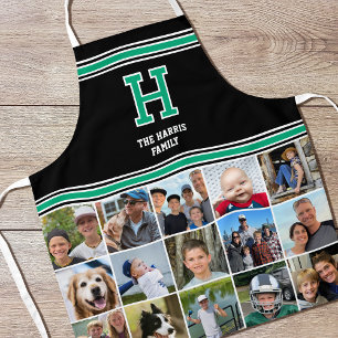 Photo Collage Familie Monogrammed Groen Zwart Schort