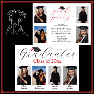 Photo Collage Graduation Party voor 4 afgestudeerd Kaart