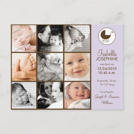 Photo Collage Lavender Baby Faire-part de naissanc (Devant)