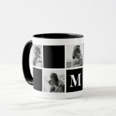 Photo Collage Monogramme Mug noir et blanc (Devant gauche)