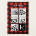 Photo Collage - Monogramme Rouge Buffle Noir Plaid<br><div class="desc">Arrière - plan inclut un Motif optionnel, rustique, maniaque chèque - Utilisez cinq photos de carré Instagram ou vraiment n'importe quelle image pour créer un cadeau unique et personnel. Ou vous pouvez garder le chiot hipster et faire un gardien branché. Si vous avez besoin d'ajuster les images, cliquez sur l'outil...</div>