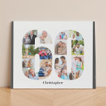 Photo Collage Numéro 60 Custom 60th Birthday<br><div class="desc">Créez votre propre cadeau photo personnalisé pour un 60e anniversaire. Ce collage photo soigné est en forme de numéro 60 sur un arrière - plan blanc avec des bordures gris charbon. Le collage peut contenir 15 photos et le modèle est prêt pour vous à ajouter vos photos préférées travaillant dans...</div>