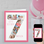 Photo Collage Numéro 7 Carte de 7e anniversaire de<br><div class="desc">Carte photo unique et personnalisé de 7ème anniversaire pour une jeune fille. Le modèle photo est mis en place pour vous d'ajouter vos photos préférées à ce collage photo numéro 7 plus une photo spéciale à l'intérieur. Vous pouvez également ajouter son nom à l'avant et customiser le message d'anniversaire à...</div>