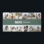 Photo collage personnalisé moderne sauge vert chic<br><div class="desc">Moderne minimaliste typographie girly sage vert et blanc rayé élégant simple collage multi photo unique personnalisé design de bureau cadeau personnalisé.</div>