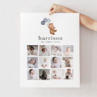 Photo Collage Poster - Bear 3 Ballons Bleus