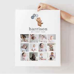 Photo Collage Poster - Bear 3 Ballons Bleus