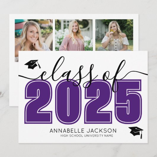Photo Collage Purple Graduation Aankondiging (Voorkant / Achterkant)