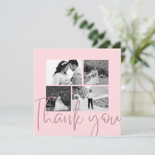 Photo Collage Rose Élégant Carte de remerciements (Debout devant)