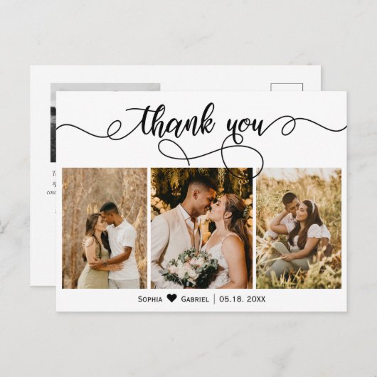 Photo Collage Script Mariage Merci carte postale (Devant / Derrière)