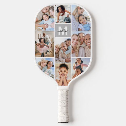 Photo Collage Simple Monogram Afbeelding Pickleball Paddle (Voorkant)