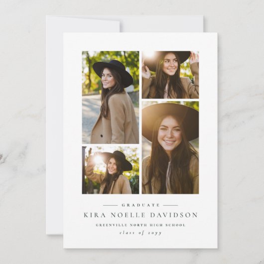 Photo collage simple vert graduation faire-part (Devant)