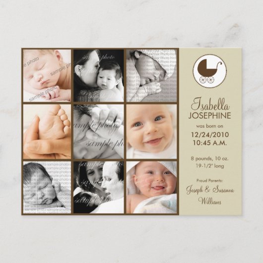 Photo Collage Taupe Faire-part de naissance bébé (Devant)