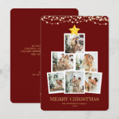 Photo Collage Tree Red String lights Christmas Feestdagenkaart (Voorkant / Achterkant)