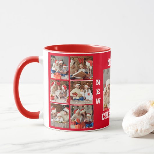 PHOTO COMPLÈTE COLLAGE MERRY CHRISTMAS MUG RED COL (Avec donut)
