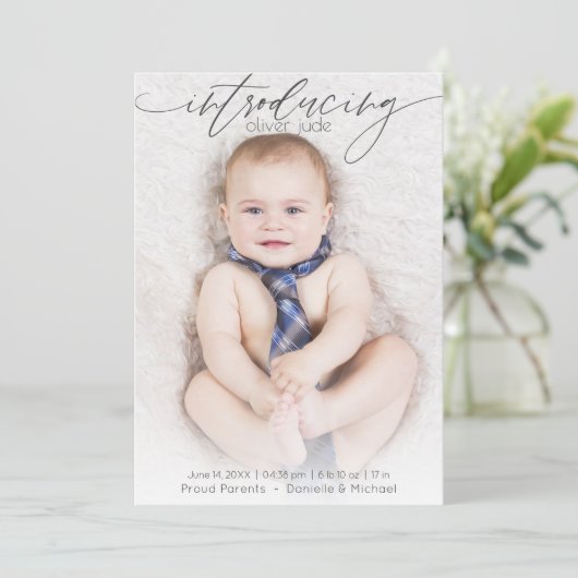 Photo complète Faire-part de naissance moderne ble (Debout devant)