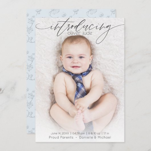 Photo complète Faire-part de naissance moderne ble (Devant / Derrière)