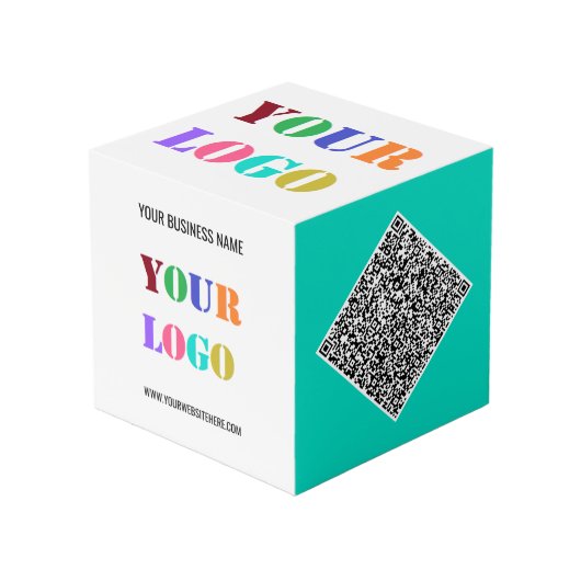Photo Cube de promotion de code QR de texte de logo d'en (Angle devant)