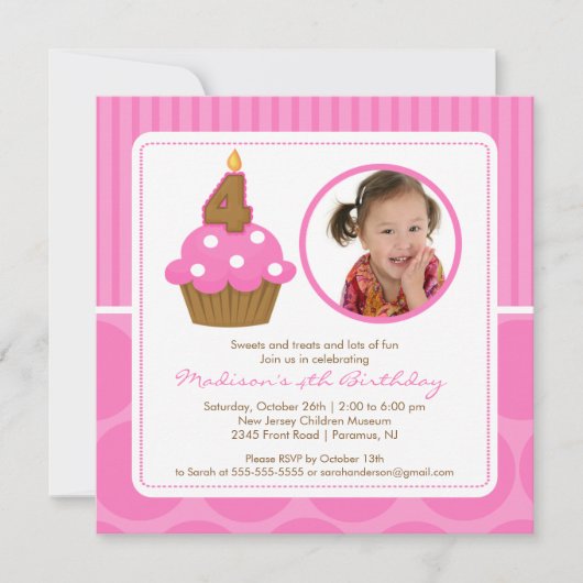 Photo Cupcake Invitation Anniversaire 4e Anniversa (Devant)