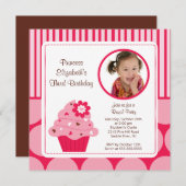 Photo Cupcake Invitation Anniversaire Dots de fleu (Devant / Derrière)